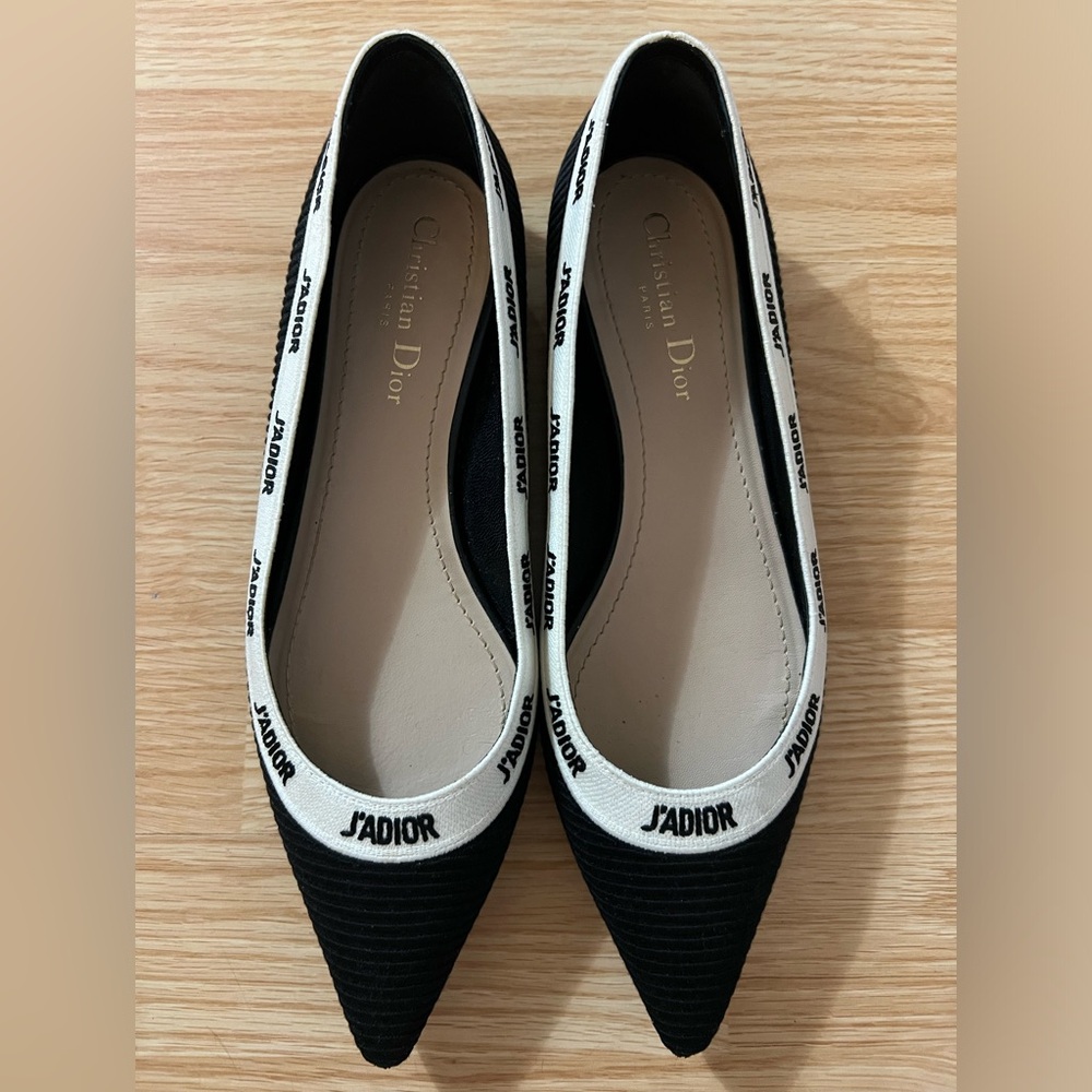 Dior J'Adior Black and Cream Flats AUTHENTIC